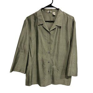J. Jill Womens 100% Silk Blazer Jacket Size 18 Olive Green